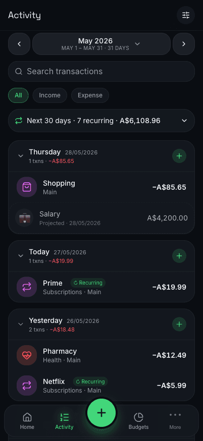 Grouped transaction feed