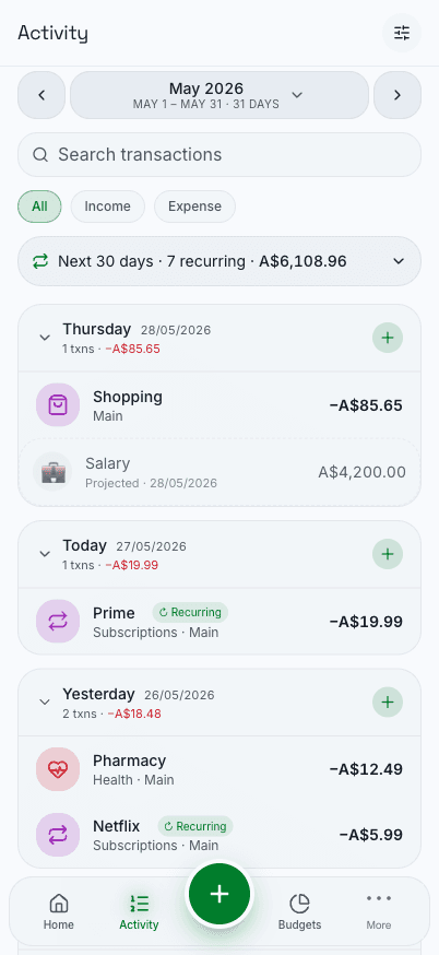 Grouped transaction feed