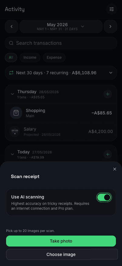 Receipt scan review screen