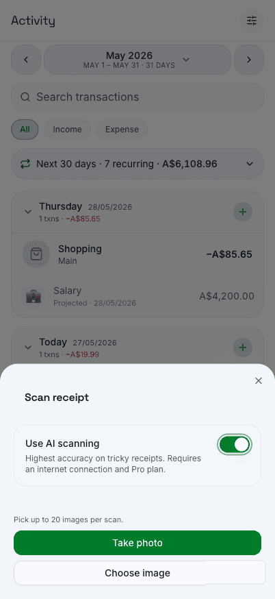Receipt scan review screen